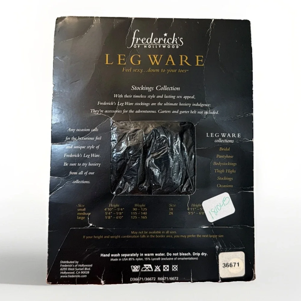 Frederick's Of Hollywood Leg Ware BLACK Sz. SMALL Stockings New Scallop Top Lace